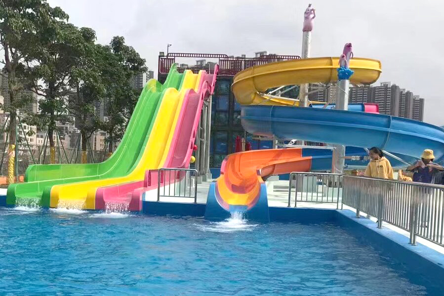 Fiberglass adult water slide installation complete